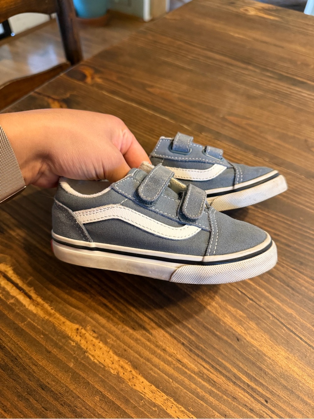 Vans Kids Light Blue Canvas Velcro Sneakers with White Stripe